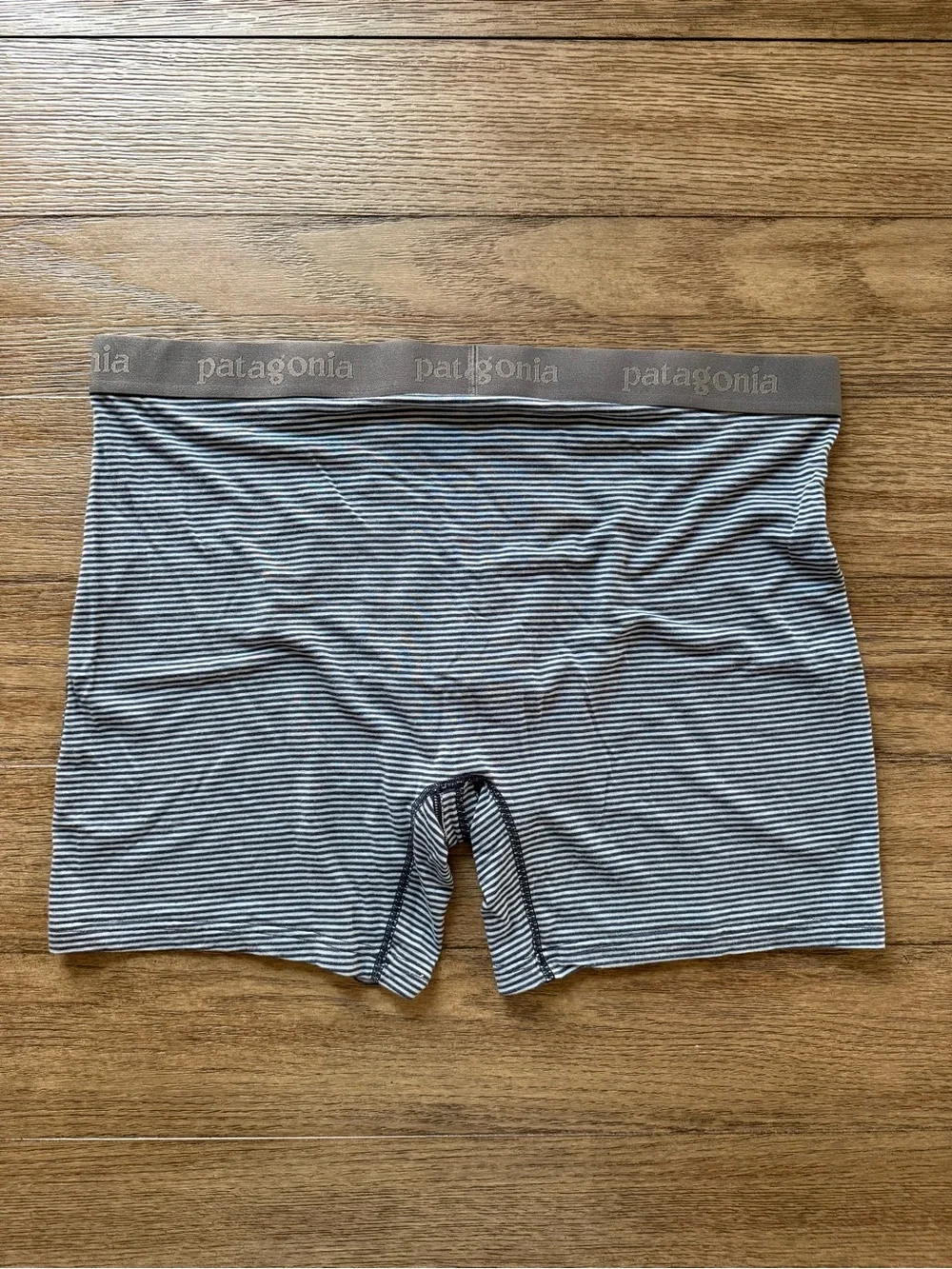 Patagonia Men's Brown and Gray Striped Boxer Briefs